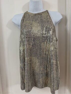 Moulinette Soeurs by Anthropologie Metallic Gold Pleated Halter Tank